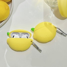 Silicone Case for Airpods 3rd 2021 Generation, Cute Lemon Fruit Protective Soft Rubber Cover Skin with Anti-Lost Keychain (Yellow Lemon)