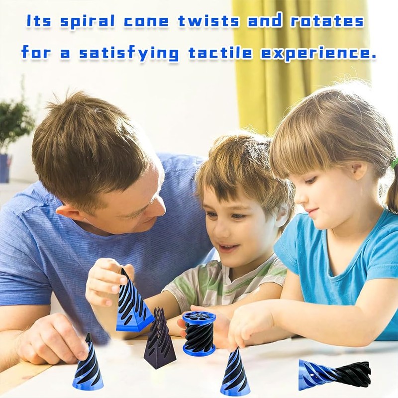 REYOK 3PCS Blue Impossible Cone Pyramid,Spiral Cone Fidget Toy,3D Printed