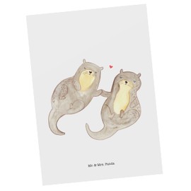 Mr. & Mrs. Panda Postcard Otter Hands Holding - Gift, Sea Otter, Postcards, Postcard, Couple, Happy, Holding Hands, Invitation Cards