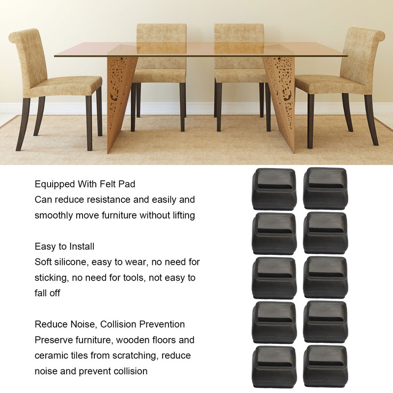20 Pcs Chair Leg Floor Protector Rectangular Transparent Black Felt
