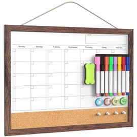 Calendar Whiteboard for Wall, 17x13 Inches White Board Calendar Dry Erase, Small Magnetic White Board with Wood Frame, Hanging Dry Erase Board for Kitchen Home Office School Planner