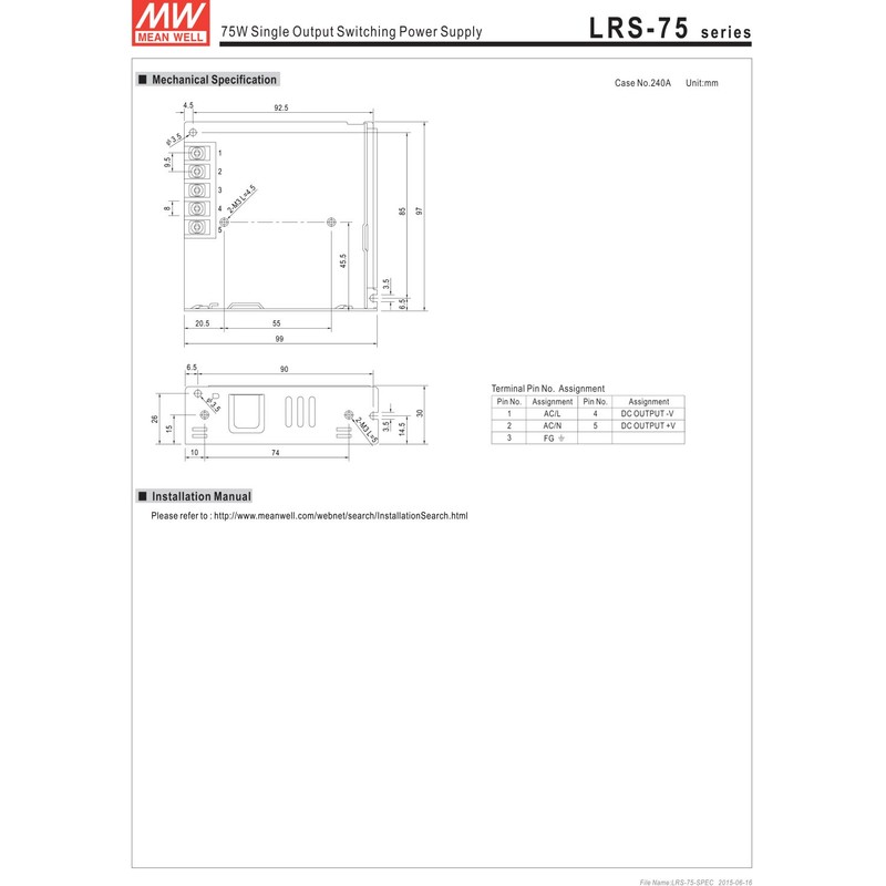 MeanWell lcapipad3-lrs – 75 – 12 AC/DC Power Supply DC