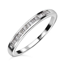 TJC Half Eternity White Diamond Ring for Women Platinum Plated 925 Sterling Silver Size L
