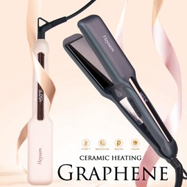 HEYSAM Flat Iron Hair Straightener 1.6-inch Wide, Dual Voltage Professional Hair Straightening Iron, Graphene Ceramic Tourmaline Hair Curler for Sleek & Smooth, LCD Display, 30S Fast Heating