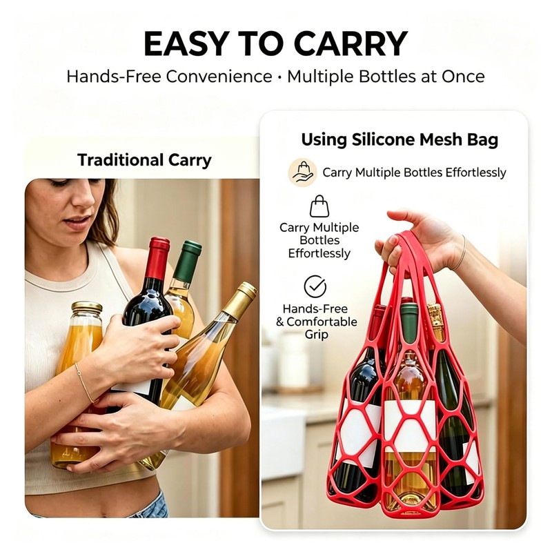 3 Pack Silicone Drink Carrier, Wine Bottle Holder