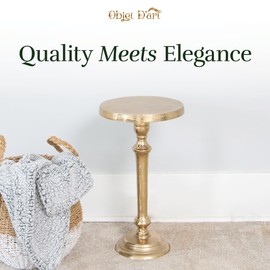 OBJET D'ART Small Round Gold Side Table, Portree Accent Table, Round Pedestal Side Table for Living Room, Small Side Table for Small Spaces, Drink Table, Vintage Brass Style Decor, 21” Height