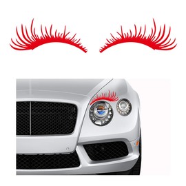 Ohleats 2PCS Car Headlight Eyelash Stickers, Funny Cute Fake Eyelashes Bumper Window Decal, Waterproof Decoration Sticker for Auto Body Headlamp, Universal Exterior Car Accessories (Red)