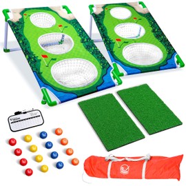 GoSports BattleChip Tour Backyard Golf Cornhole Game – Includes 2 Targets, 2 Chipping Mats, 16 Foam Golf Balls, Scorecard and Carry Case