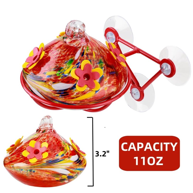 Window Hummingbird Feeder - Hand Blown Glass Mounted Hummingbird Feeder