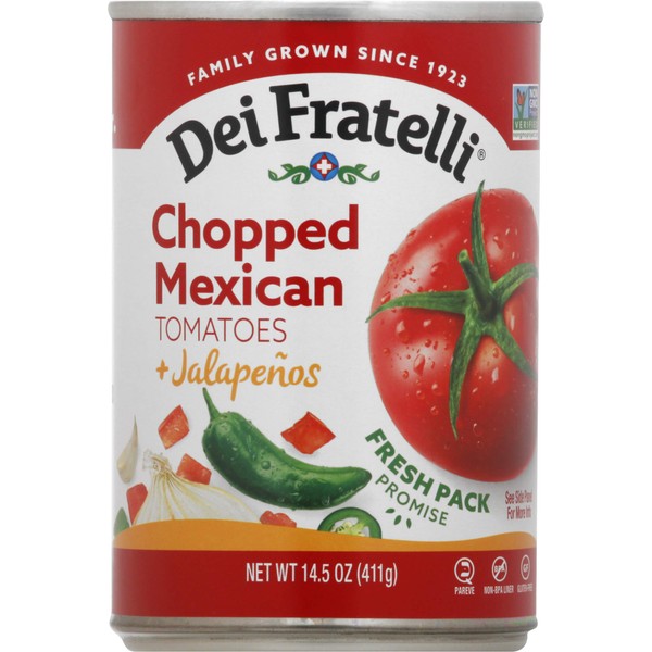 Dei Fratelli Chopped Mexican Tomatoes with Jalapenos - All-Natural Vine-Ripened – Non GMO, Gluten-Free (14.5 oz. Cans, 6 pack)