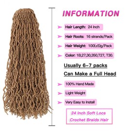 FFDDear Extended Faux Locs Crochet Hair 24Inch 7Packs Soft Locs Crochet Braids Distressed Natural Locs Pre Looped Synthetic Hair 27#