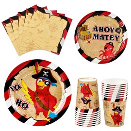 WERNNSAI Pirate Party Supplies - 64PCS Pirate Party Plates Napkins Cups for Kids Boys Birthday Party Supplies Disposable Tableware Set Treasure Pirate Birthday Party Decorations Serves 16 Guests