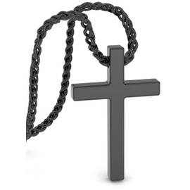 SERASAR Kette Herren Halskette mit Anhänger Edelstahl - 60cm Schwarz Edelstahl mit Schmuck-Schachtel Geschenk für Männer Cross Necklace Men Jewelry Band Jesus Kreuz Kette Männer Weizen-Kette