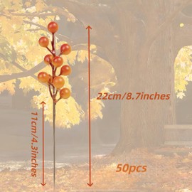 Lohas Brace 50 Pack Artificial Berry Stems Fall Floral Picks - 6.5" Frosted Orange Berry Branches for Autumn Thanksgiving Decor, Christmas Tree DIY and Vase Arrangements