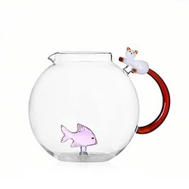 Ichendorf Tabby Cat Jug Pink Fish & White Cat with Amber Tail