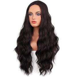 BERON Brown Wigs for Women Long Curly Wavy Hair Wig for Girls Dark Brown Color Middle Part Heat Resistant Synthetic Hair Wigs for Daily Use