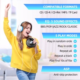 CD Player Tragbar, Arafuna Tragbarer CD Player Bluetooth für Auto und Kinder, 2000mAh wiederaufladbarer Discman CD Player mit LCD-Bildschirm, Anti-Shock-Schutz FM CD Player klein mit Kopfhörer