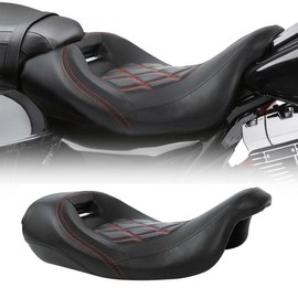 TCT-MOTORPARTS Low-Profile Driver Seat Front Solo Seat Fits for Harley Electra Street Road Glide CVO Road King 2009-2023 Red Stitching