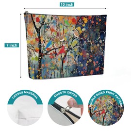 Xenseou Cotton Canvas Makeup Bag, Tree Bird Painting Bags for Women, Colorful Cosmetic Bag, Graduation Gifts for Her Christmas Gifts, Travel Makeup Bag-MKB11
