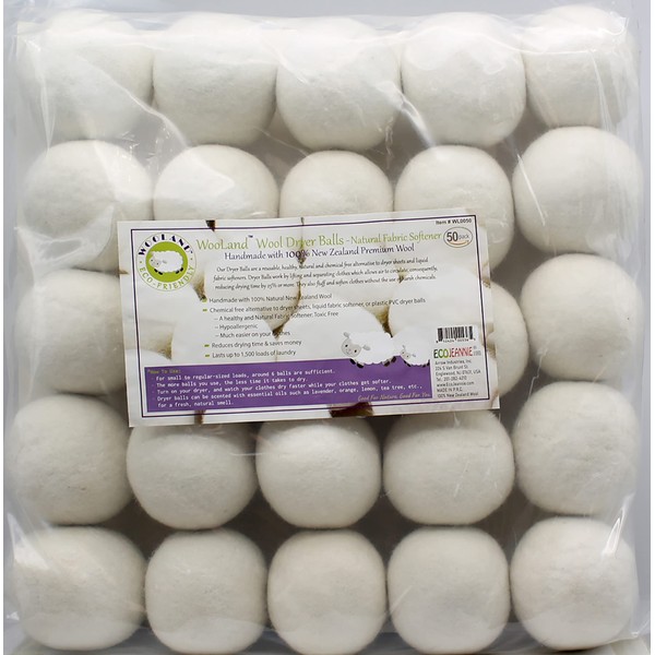 EcoJeannie Wooland Wholesale Bulk Laundry XL Premium Wool Dryer Balls - 100% New Zealand Organic Wool Natural Fabric Softener for Sensitive Skin, Babies (75 Count)