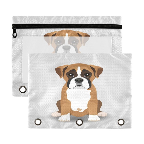 Kcldeci Pencil Pouch for 3 Ring Binder, Boxer Terrier Puppy