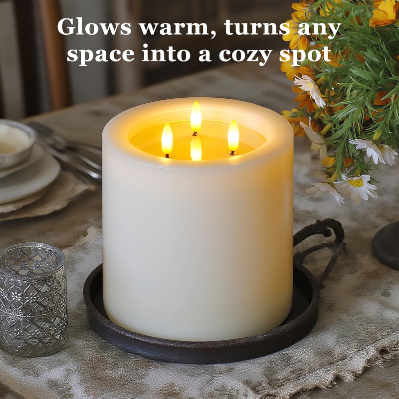 Yeelida 3-Wick 6"x6" Extra Large Real Wax Flameless Pillar Candles
