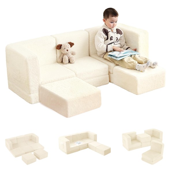 Tiita Modular Kids Play Couch, 5PS Plush Foam Nugget Couch