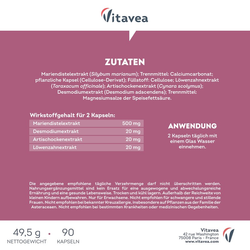 Vitavea Milk Thistle Artichoke Dandelion & Desmodium 4-Way Complex -