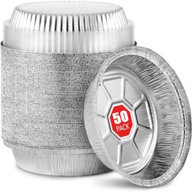 LATERN Pack of 50 18 cm Round Aluminium Foil Bowls with Lids, 720 ml Disposable Roasting Trays, Oven and Freezer Safe Food Containers Made of Aluminium Foil for Party Baking Food Portion Takeaway