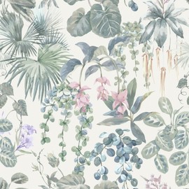 Ismoon Peel and Stick Wallpaper White and Green Stick on Wallpaper 17.3x78.7in Tropical Jungle Botanical Palm Leaf Contact Paper Removable Self Adhesive Wall Paper for Bedroom, Off White