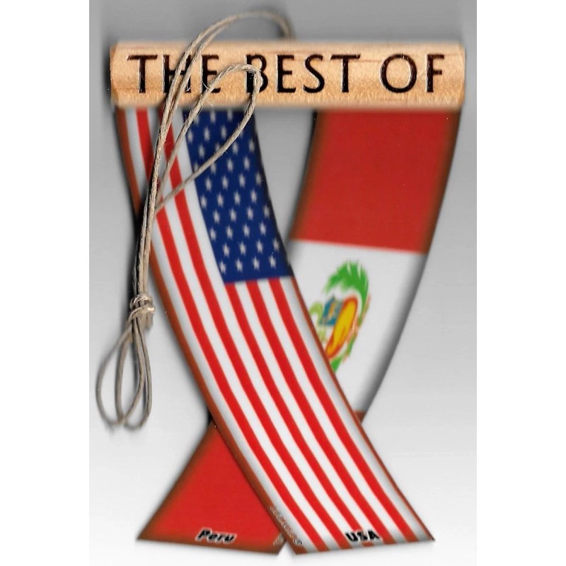 Rear view mirror car flags Peru and USA Peruvian unity