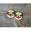 Round Wood Earrings Light Weight Printed Image Dangle Jewelry (Sunset