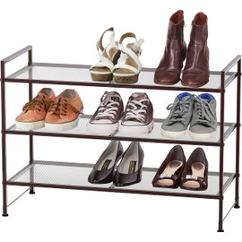 SIMPLE HOUSEWARE 3-Tier Stackable Mesh Shoe Rack, Bronze