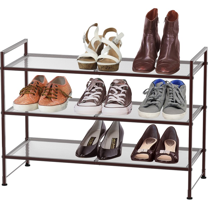 SIMPLE HOUSEWARE 3-Tier Stackable Mesh Shoe Rack, Bronze