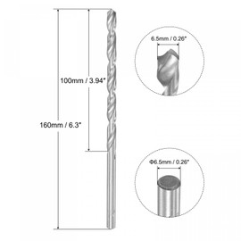 TOP-VIGOR 2Pcs 6.5mm Dia Extra Long Twist Drill Bits, 160mm Length High Speed Steel Extended Spiral Drill Bit, Straight Shank Twist Drill Bit Tool for Wood Metal Aluminum Plastic