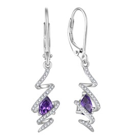 Aprila Drop Dangle Earrings 925 Sterling Silver Twist Wire Leverback Earrings with 5A Cubic Zirconia February Birthstone Amethyst Color Jewelry for Women