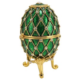 Rhinestone Inlaid Egg Shape Trinket Box with Hinges, Jewelry Organizer for Rings, Earrings, Necklace, Zinc Alloy Material, Home Decor Gift (Green)