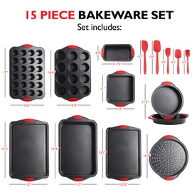 Eatex Nonstick Bakeware Sets with Baking Pans Set, 39 Piece Baking Set with Muffin Pan, Cake Pan & Cookie Sheets for Baking Nonstick Set, Steel Baking Sheets for Oven with Kitchen Utensils Set - Black