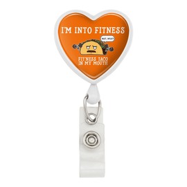 I'm Into Fitness Fit'ness Taco in My Mouth Funny Heart Lanyard Retractable Reel Badge ID Card Holder - White