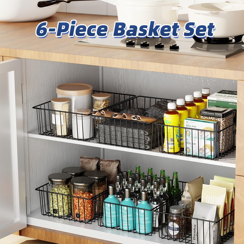 Simple Trending 6 Pack Large Wire Baskets for Organization, Metal