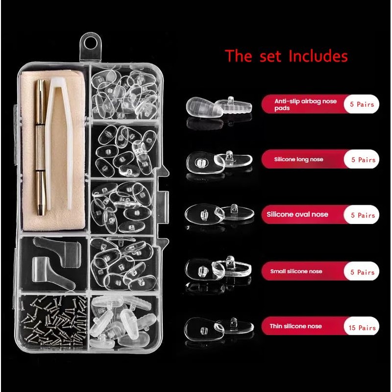25 Pairs Glasses Nose Pads Kit, Silicone Non-Slip Eyeglass Nose