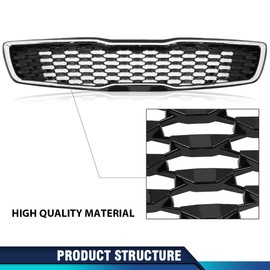 PIT66 Front Upper Bumper Grille Grill Chrome Compatible With Kia Forte5 Hatchback EX LX 2017 2018 17 18 86350-A7810, 86350A7810, 86350A7830, 86350-A7830