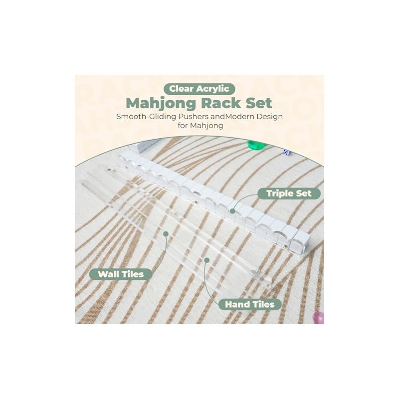 4-Pack Clear Scalloped All-in-One Acrylic Mahjong Racks with Magnetic Pushers