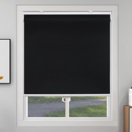 SHADEMOON Cordless 100% Blackout Window Roller Shades, Room Darkening Spring System Indoor Blinds, Pull Down Thermal Insulated Fabric Curtain for Home and Office (Black, Width 20", Height 72")