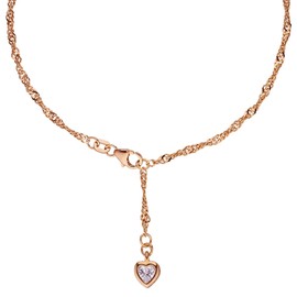 Jobo Women's Anklet Made of 925 Sterling Silver Rose Gold Plated with Heart Pendant 25 cm, Silver, No Gemstone