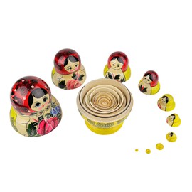 Heka Naturals Semyonov Round Nesting Dolls | All Natural Wooden Matryoshka Doll Set of 10 (16 cm) - Traditional Babushka Home Decor, Wooden Stacking Toys, Handmade Toys & Games, Shape Sorter