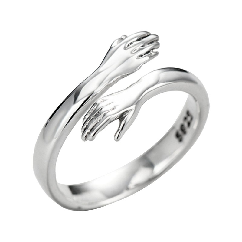 925 Silver Hug Ring Fashionable Versatile Adjustable Hugging Hands Open