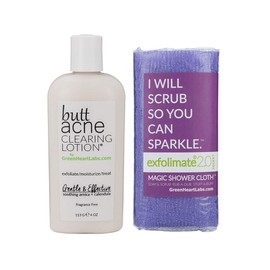 Brilliant Booty Kit | Butt Acne Clearing Lotion and ExfoliMATE Magic Body Exfoliating Cloth for Soft & Young Skin (Purple)