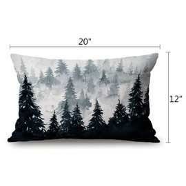 Watercolor Mountain Pillow Covers 12" x 20" Lumbar Pillow Covers Home Decorative Cotton Linen Cushion Case for Sofa Couch Housewarming Gifts Family Room Décor