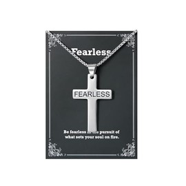 Big Fearless Cross Necklace - Stainless Steel Chain Necklace for Men, Baptism Religious Gifts Christian Jewelry